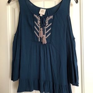 Blue cold shoulder top
